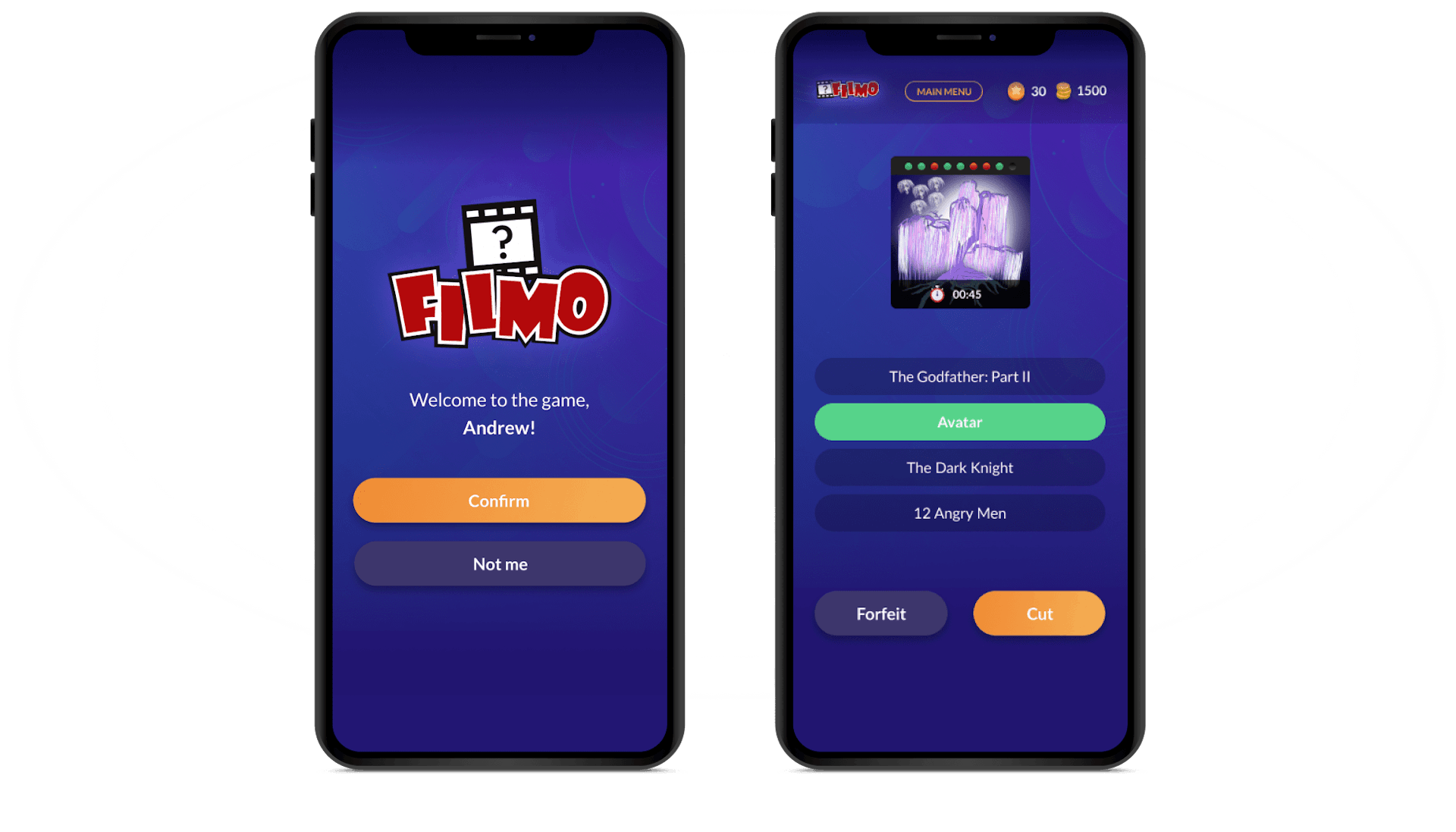 Filmo: Responsive web design for mobile and desktop versions of the quiz game